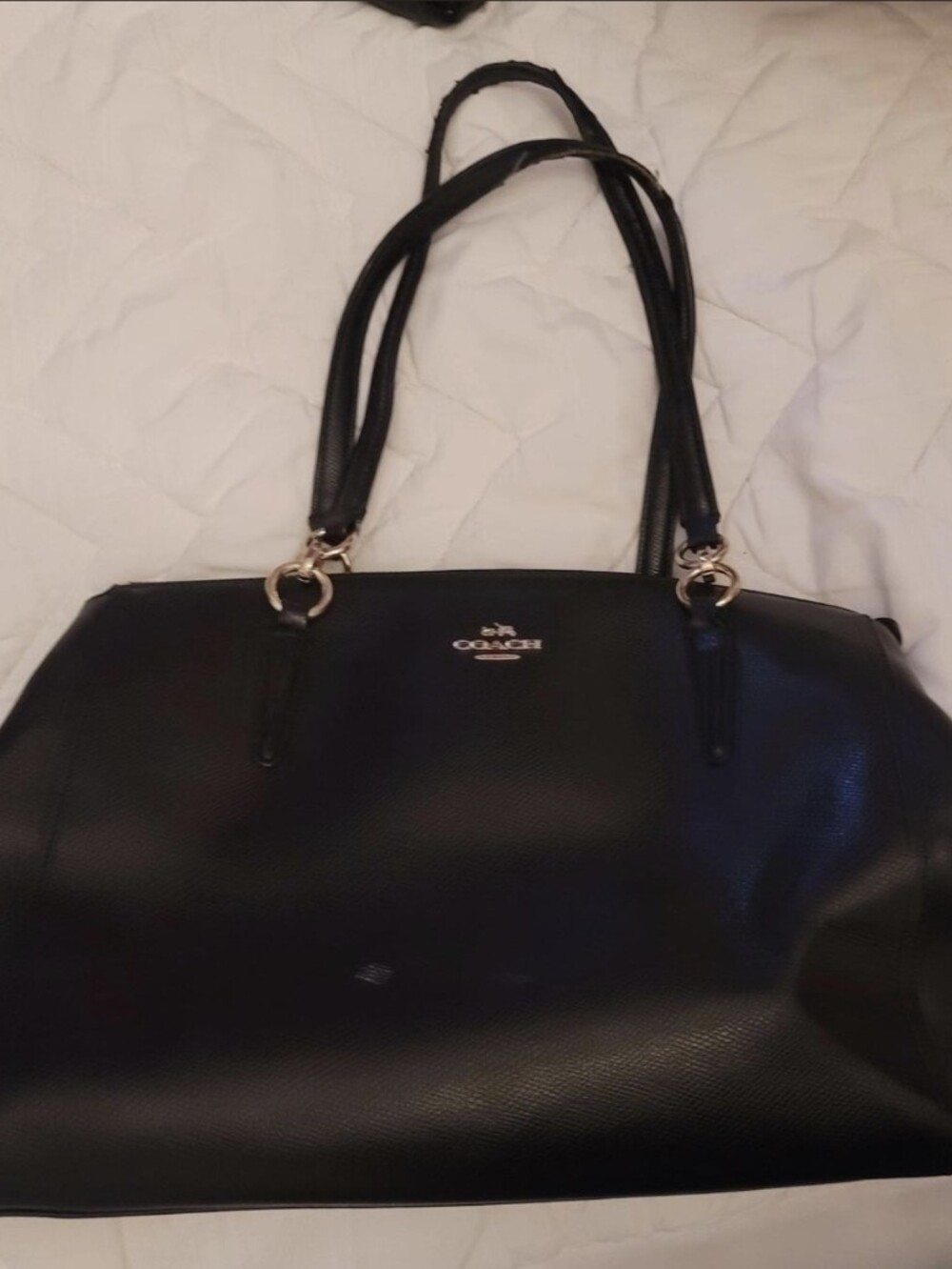 Coach Black Leather Tote with Gold Hardware